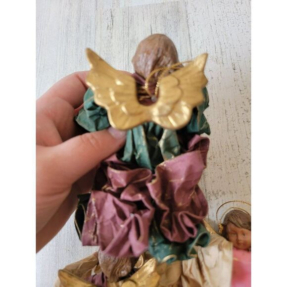 Rustic cherub Angel instrument band set horn violin Xmas ornament - Picture 13 of 15